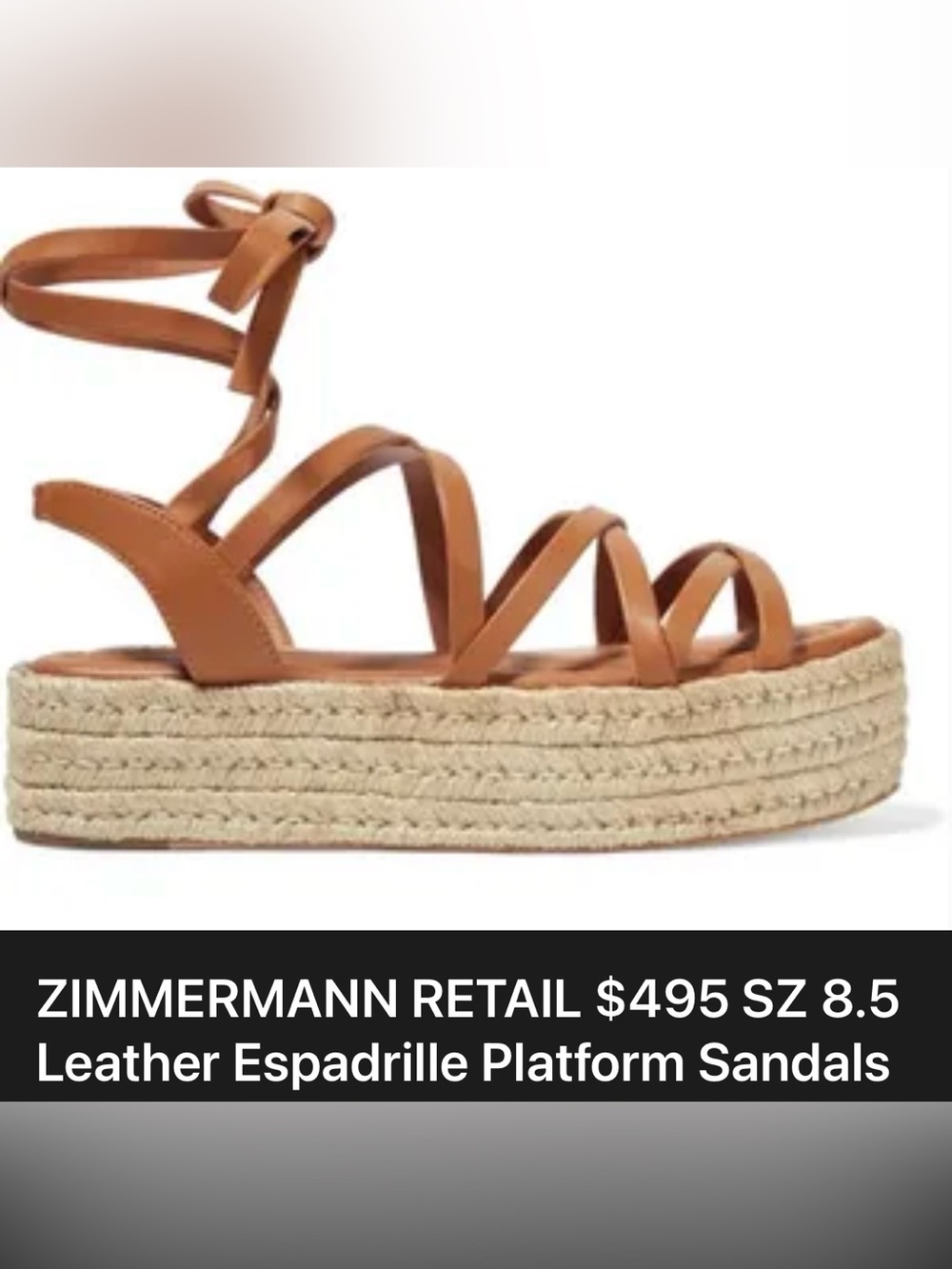 Zimmerman Brown Leather Strappy Espadrille Platform Sandals